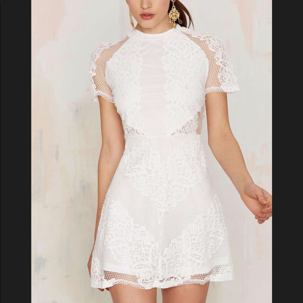 Nasty Gal White Lace Mock-Neck Mini Dress
